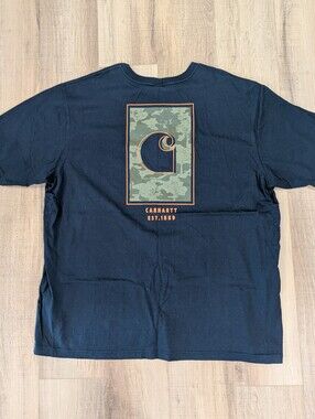 Carhartt Pocket T Shirt 2XL Navy Loose Fit Camo Logo Graphic Tee Mens